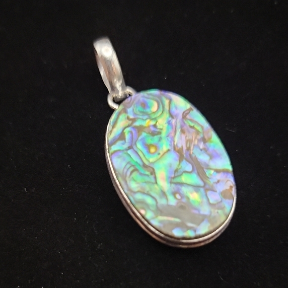 925 Silver Plate Abalone Mother of Pearl Pendant Boho Ethnic Tribal - Picture 3 of 6